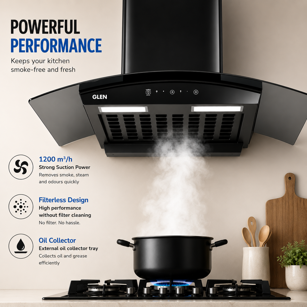 Glen 90 cm Auto Clean Filterless Kitchen Chimney